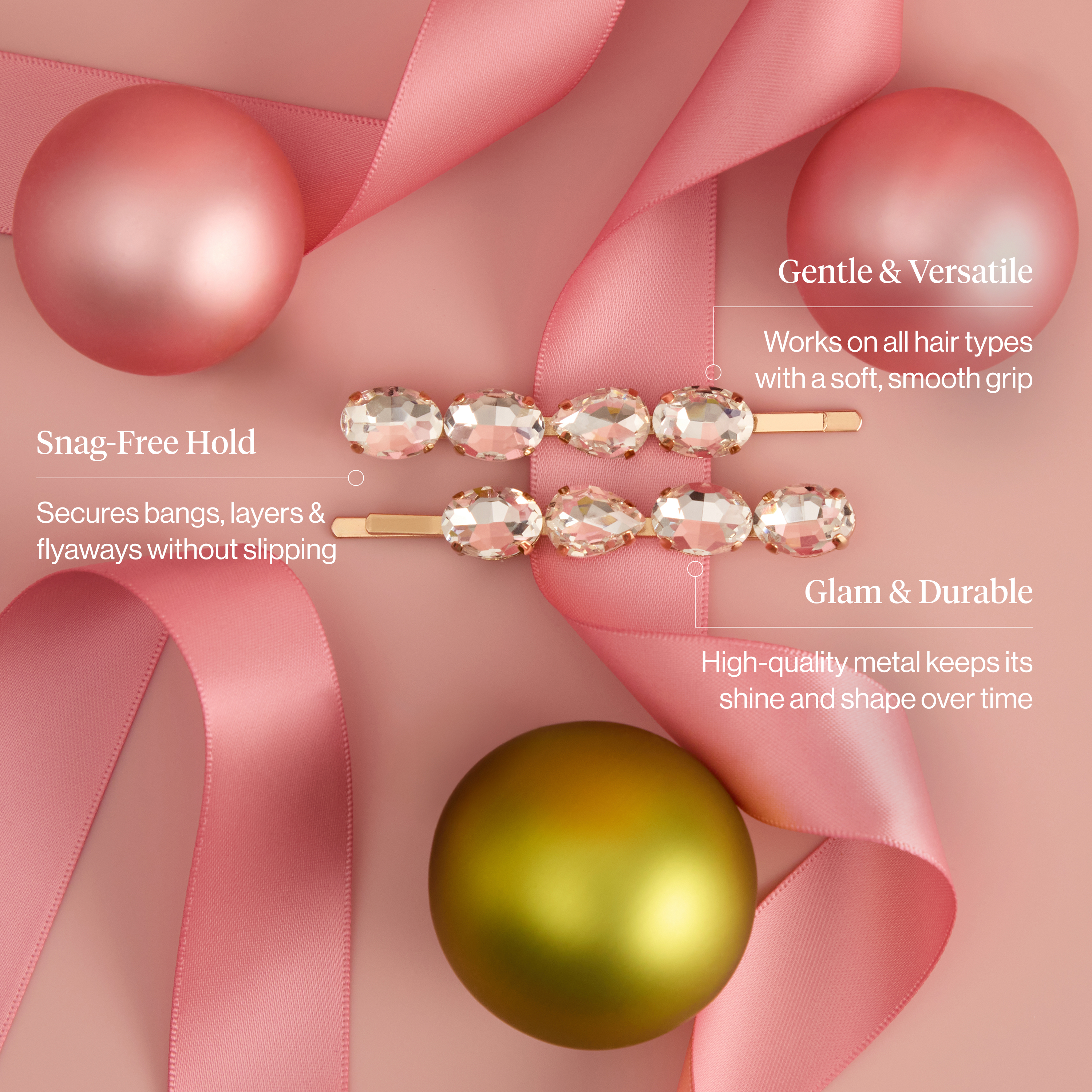 Alternative view of White Gemstone Bobby Pins