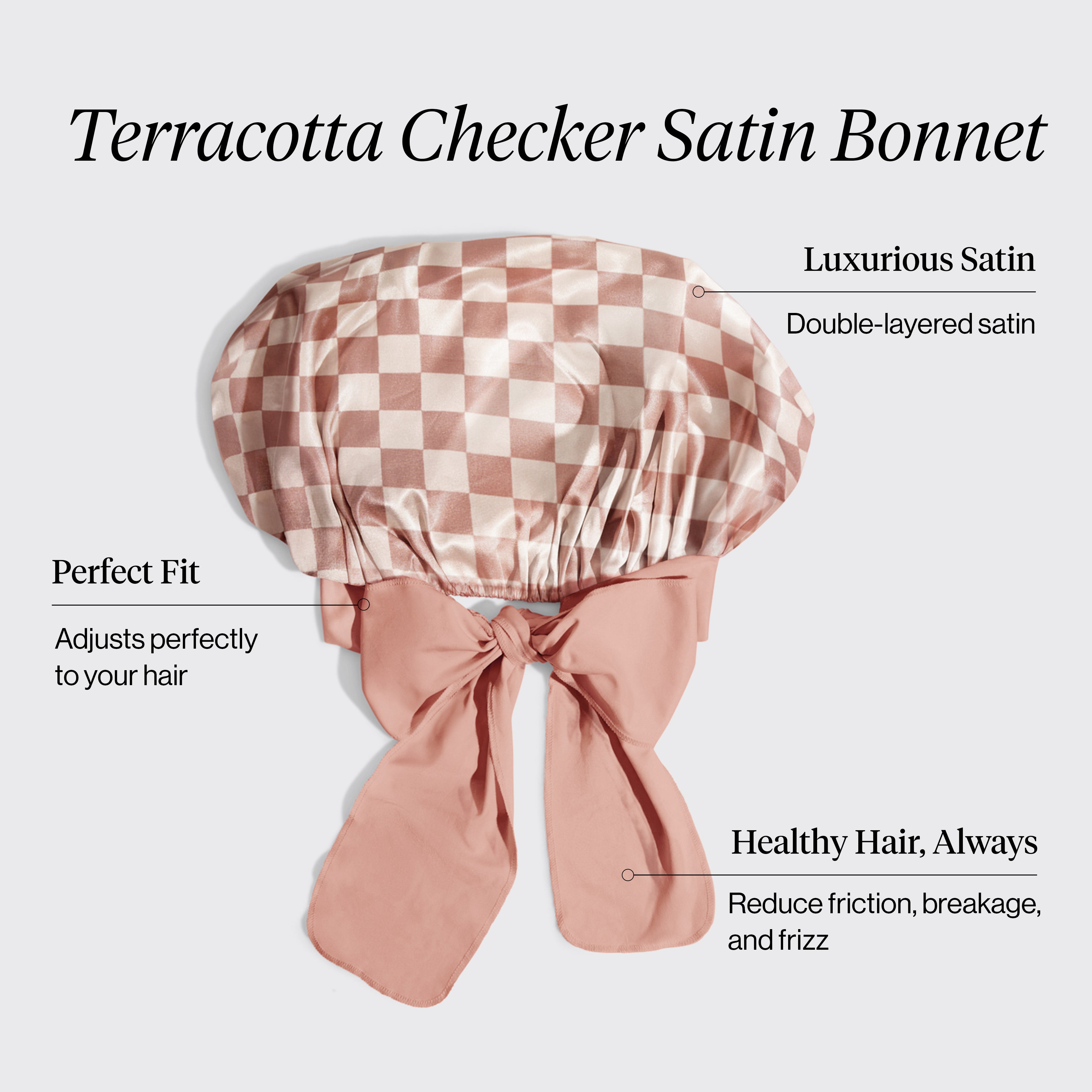 Alternative view of Terracotta Checker Oversized Satin Bonnet