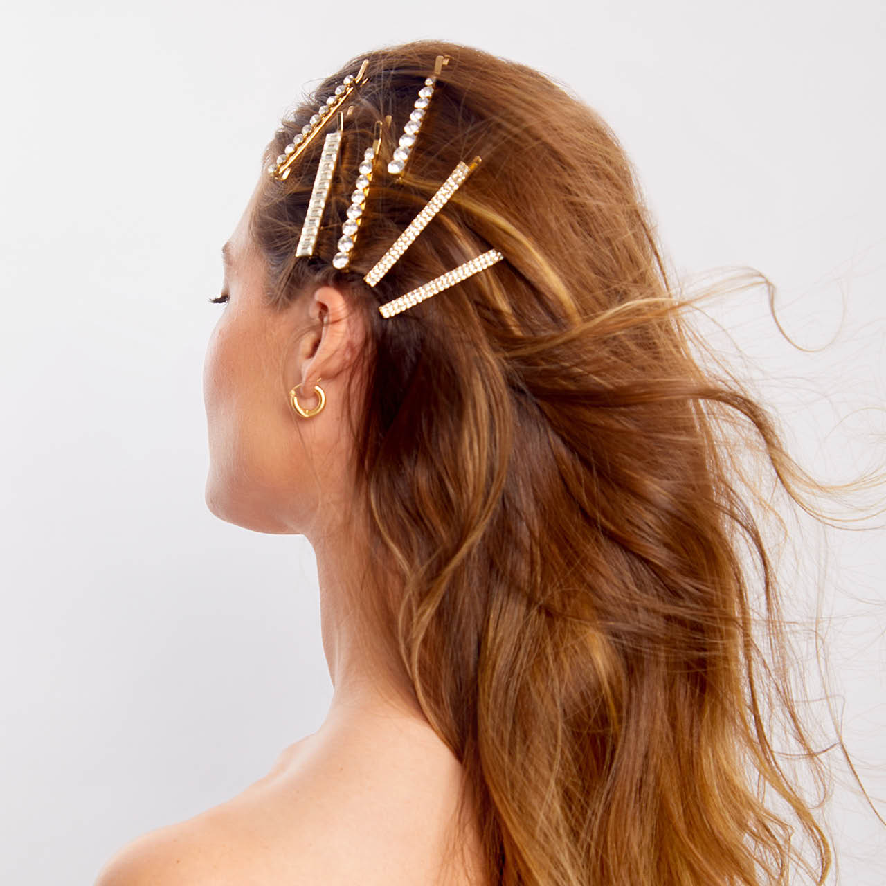 Metal Rhinestone Assorted Bobby Pins 4pc Set - Gold - Image 6