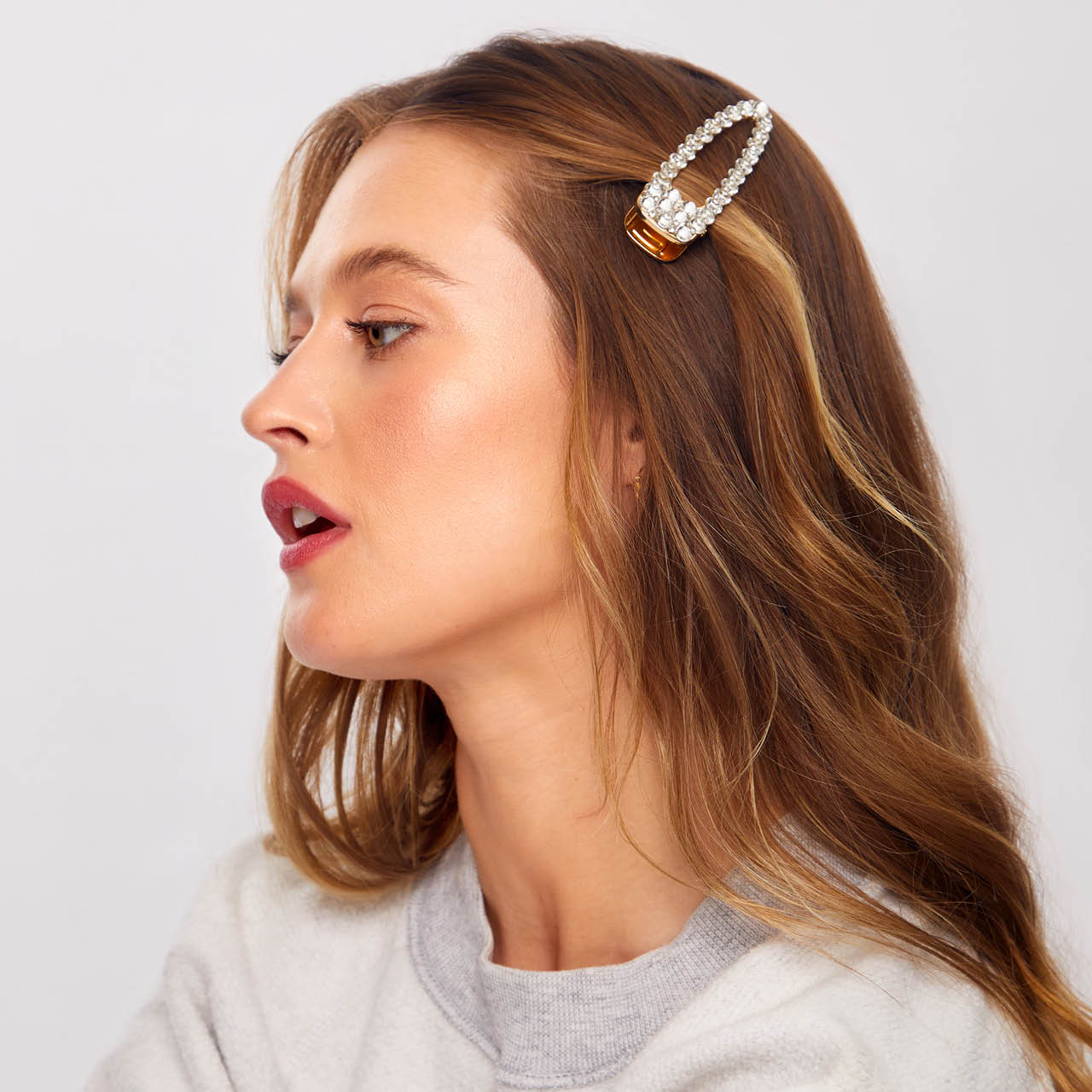 Metal Rhinestone Large Open Shape Hair Clip - Gold - Image 2