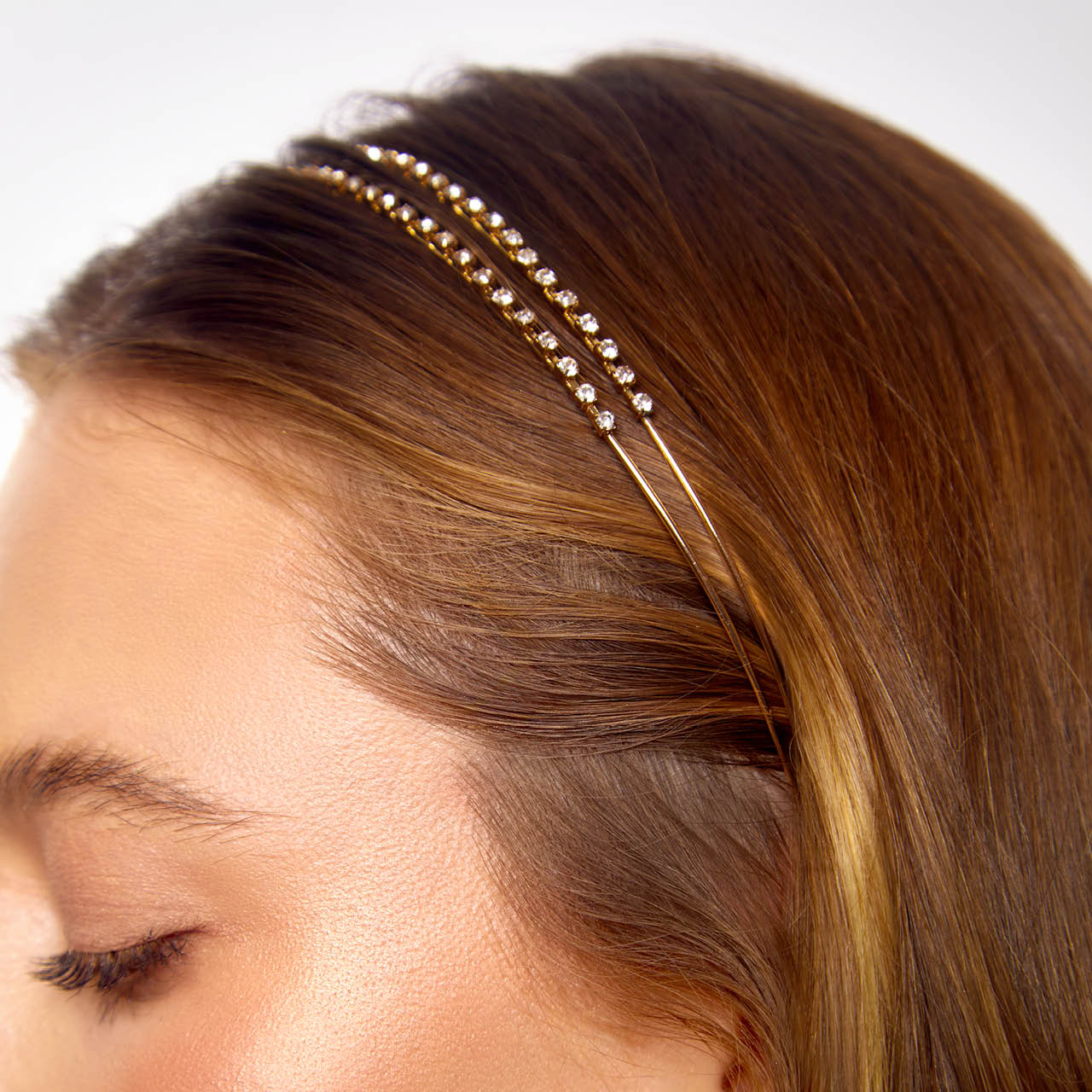 Gold Metal Rhinestone Double Headband - Image 5