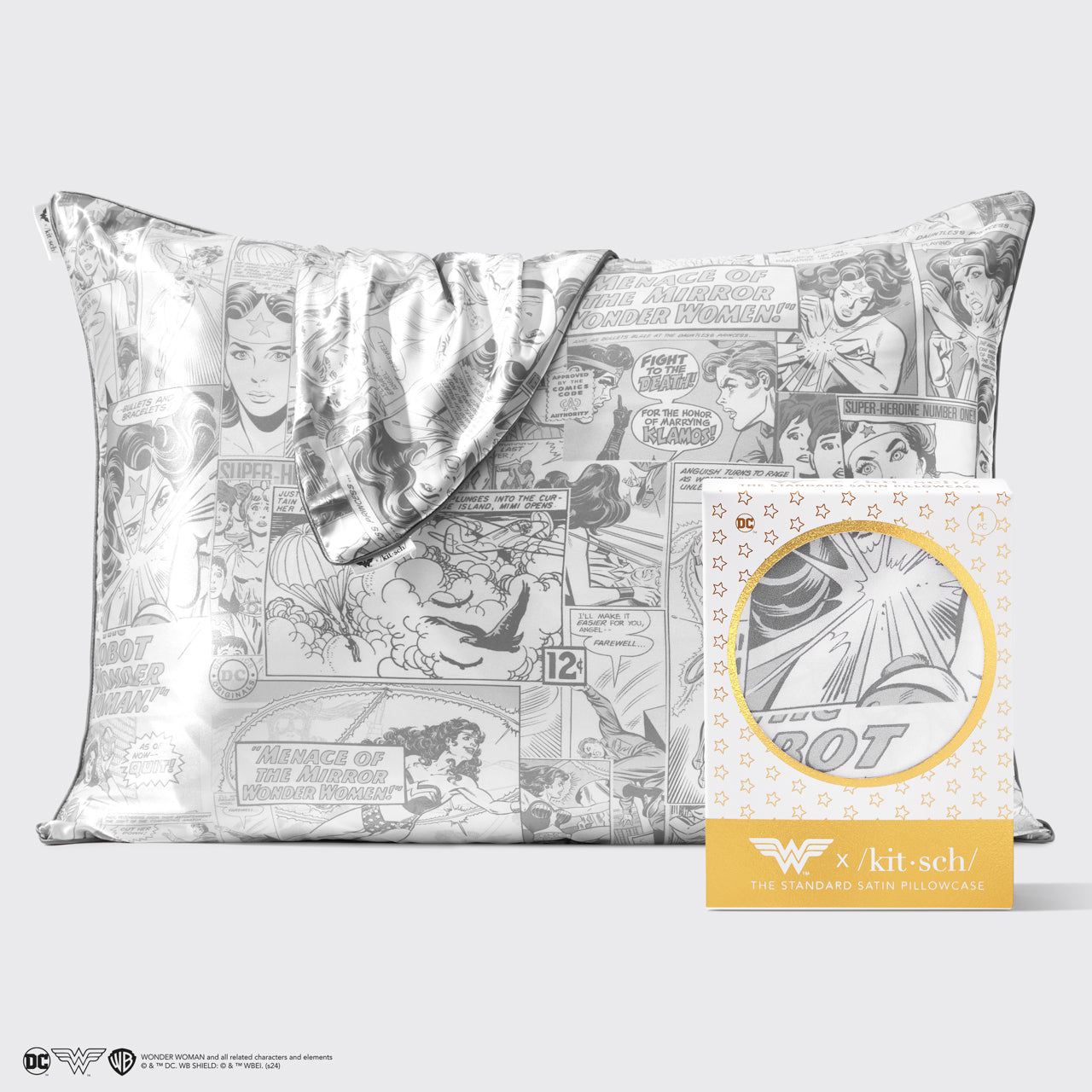 Kitsch x Wonder Woman Satin Pillowcase in Comic Print