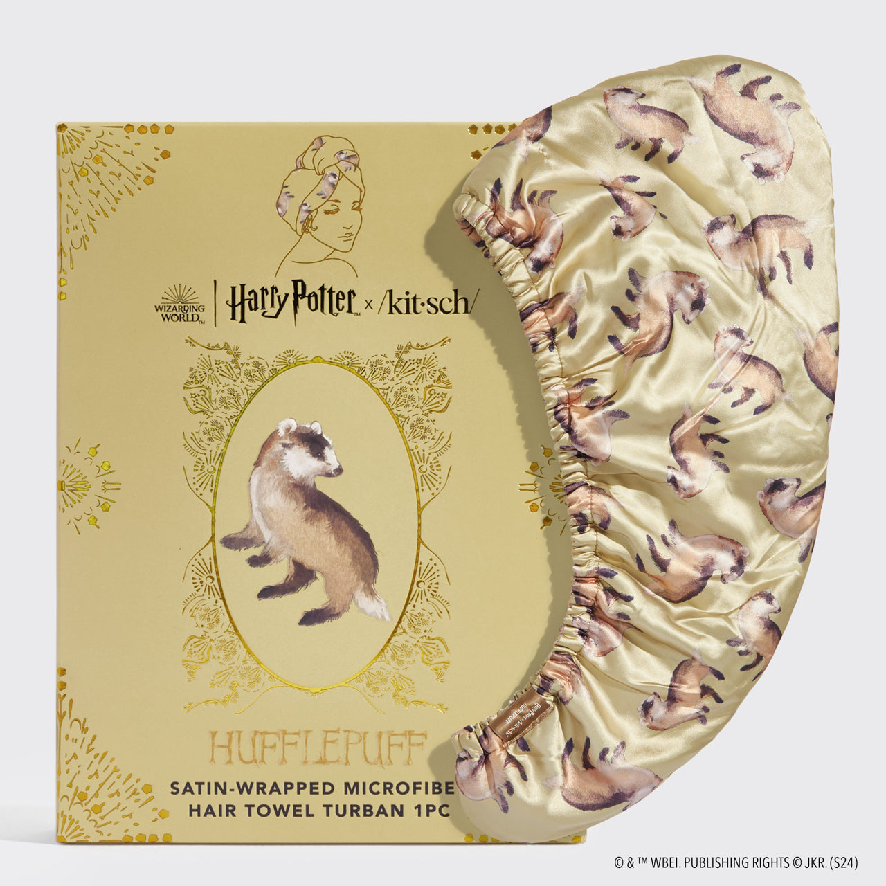 Kitsch x Harry Potter Satin Wrapped Hair Towel in Hufflepuff
